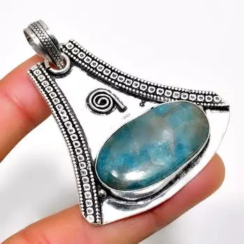 Неоново-синий апатит, драгоценный камень 925, посеребренный кулон ручной работы, 2,27 дюйма 2.27 синий