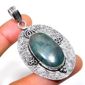 Неоново-синий апатит, драгоценный камень 925, посеребренный кулон ручной работы, 2,46 дюйма 2.46 синий