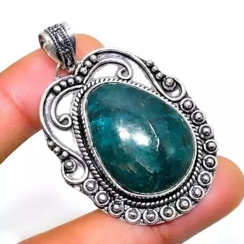 Неоново-синий апатит, драгоценный камень 925, посеребренный кулон ручной работы, 1,89 дюйма 1.89 синий
