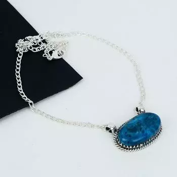 Неоново-синий апатит, драгоценный камень, ожерелье из стерлингового серебра 925 пробы ручной работы, натуральный неоновый синий апатит, ювелирное ожерелье ручной работы для женщин, ожерелье для нее 20 синий