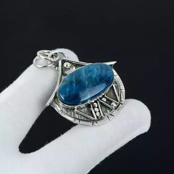 Неоново-синий апатит, драгоценный камень, подвеска из стерлингового серебра 925 пробы ручной работы, антикварная подвеска из натурального апатита, женские украшения, унисекс-подвеска для нее 2.16 синий