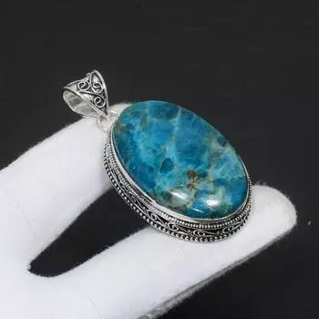 Неоново-синий апатит, драгоценный камень ручной работы, стерлинговое серебро 925 пробы, ювелирный кулон, натуральный синий апатит, антикварный натуральный синий апатит, подвеска из драгоценного камня для подарков 1.97 синий