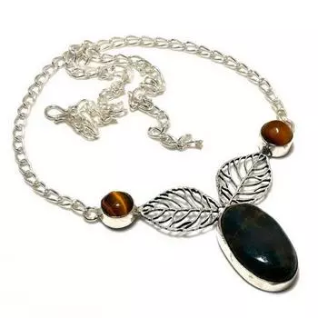 Неоново-синий апатит, драгоценный камень Тигровый глаз 925 пробы, посеребренное ювелирное ожерелье 18 дюймов 18 синий