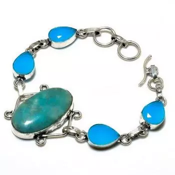 Неоново-синий апатит-синий халцедон Подарочный ювелирный браслет 6–8 дюймов