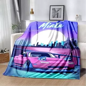 Неоновое японское искусство Miata Car Printed фланелевое одеяло легкое теплое плюшевое одеяло для кровати, дивана, кресла 30x40in