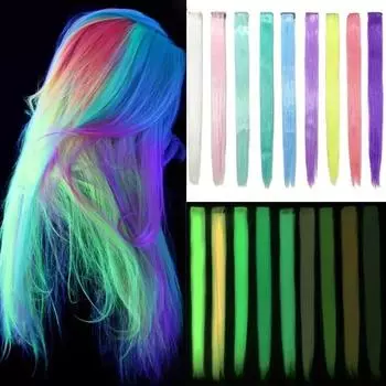 Неоновые искусственные волосы Светящиеся накладные волосы Заколки для волос Цветные синтетические волосы для вечеринки Style 10