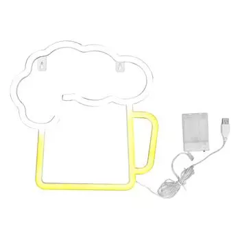 Неоновые пивные вывески желто-белые с питанием от батареи USB IP45 водонепроницаемые легко подвешиваемые вывески для бара на стену