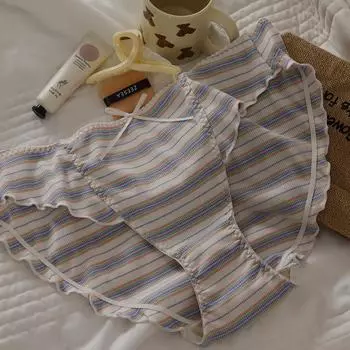 Неоновые полосатые свободные трусики, сексуальные трусики, контрастные допаминовые трусики со средней низкой талией, антибактериальные трусики из чистого хлопка для женщин XL неон розовый