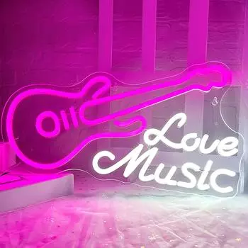 Неоновые вывески Love Music Guitar, светодиодные светильники в форме гитары с питанием от USB для украшения музыкальной студии