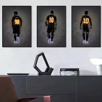 Неоновый эффект, художественная футбольная звезда, задний постер, печать на холсте, абстрактное искусство, холст, картина, настенная картина для гостиной, домашний декор 21x30cm No Framed
