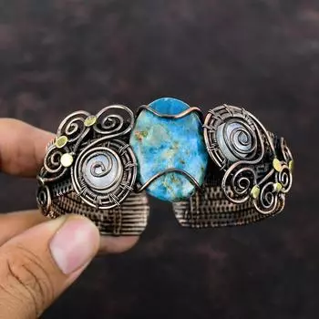 Неоновый апатит, браслет из драгоценных камней, Радужный браслет из лунного камня, браслет-манжета, браслет из медной проволоки, регулируемый браслет ручной работы, медные украшения для подарка