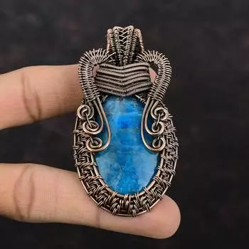 Неоновый апатит, кулон с драгоценным камнем, медная проволока, кулон, ювелирные изделия ручной работы с неоновым апатитом, изящный кулон, медная проволока, ювелирный подарок для мамы