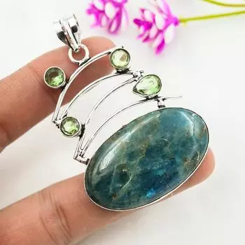 Неоновый апатит, кулон с зеленым аметистом, кулон из стерлингового серебра 925 пробы, ювелирные изделия ручной работы с драгоценными камнями, подарки для жены, абсолютно новый кулон 2.48 зелёный