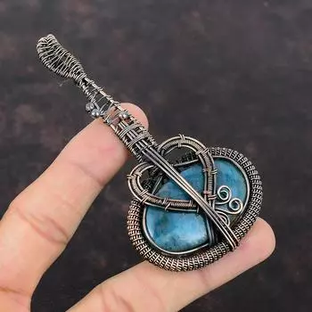 Неоновый Апатит Медный Кулон Проволочный Кулон Неоновый Апатит Ювелирные Изделия Ручной Работы Подвеска Из Настоящего Драгоценного Камня Медные Ювелирные Изделия Для Подарка Кулон Гитары