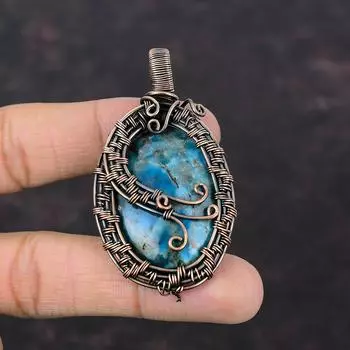 Неоновый апатитовый кулон, обернутый медной проволокой, драгоценный камень, неоновый апатит, ювелирные изделия ручной работы, медная проволока, кулон с камнем по рождению, подарок для мамы