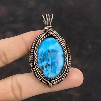 Неоновый апатитовый кулон, обернутый медной проволокой, кулон с драгоценным камнем, неоновый апатитовый медный кулон, обернутый вручную, ювелирные изделия из проволоки для подарка