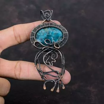 Неоновый апатитовый кулон, обернутый медной проволокой, медное ювелирное изделие, кулон ручной работы, натуральный драгоценный камень, неоновый апатит, ювелирное изделие, свадебный подарок