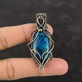 Неоновый апатитовый медный кулон, обернутый проволокой, неоновый апатит, ювелирные изделия ручной работы, кулон из медной проволоки, ювелирные изделия, драгоценный камень, кулон для подарка