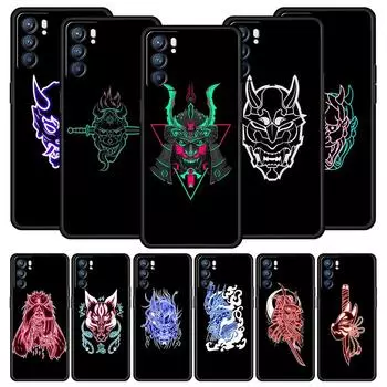 Неоновый чехол для телефона Samurai Oni Mask для Oppo Find X5 A54 A53 A52 A9 2020 A15 A95 A16 A76 A74 A12 Reno7 SE Reno6 Pro Plus 5G Oppo A12