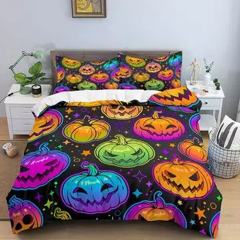 Неоновый цветной пододеяльник, комплект постельного белья King Rainbow Gradient Pumpkin, микрофибра, пододеяльник на Хэллоуин, двойной пододеяльник EU single(135x200cm)