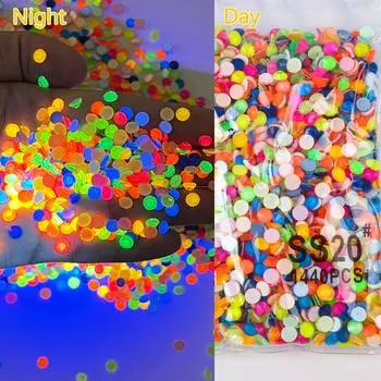 Неоновый флуоресцентный алмазный светящийся плоский дно сверло DIY цветные аксессуары для мобильных телефонов стеклянные хрустальные наклейки для ногтей сверло для дизайна ногтей ювелирные изделия (2.0Mm) ss6-1440 pieces
