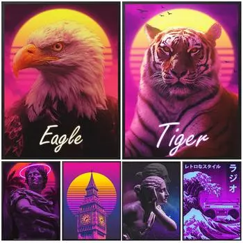 Неоновый город, ночная улица, плакаты на скандинавскую тему, 80-е годы, холст, картина Vaporwave, геймерские принты, настенное искусство для гостиной, Kawaii, декор для спальни, бара 21x30cm No Frame