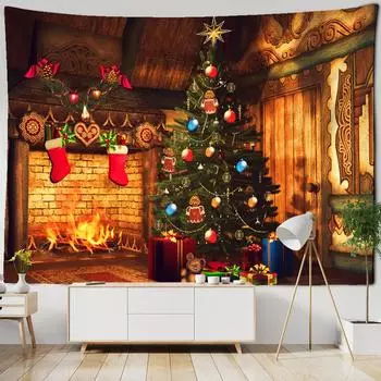 Неоновый камин, гобелен, настенный подвесной рождественский подарок, носки, новогодняя атмосфера, фон, ткань, колдовство, домашний декор 100x75cm