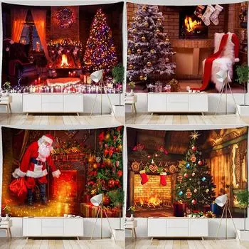 Неоновый камин, гобелен, настенный подвесной рождественский подарок, носки, новогодняя атмосфера, фон, ткань, колдовство 100x75cm