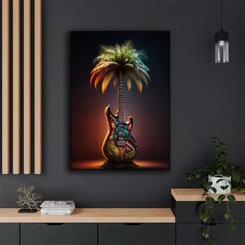 Неоновый красочный музыкальный гитарный арт-постер эстетический неоновый пейзаж джазовая гитара холст печать настенное искусство детский музыкальный зал школьный декор без рамки 21*30cm No Frame