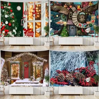 Неоновый ночной вид, коттедж, гобелен, настенный рождественский, новогодний подарок, богемный стиль, комната для дома 100x75cm