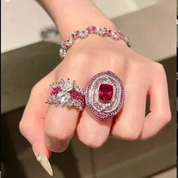Неоновый Очаровательный Цветок Кольцо Руж Розовый Цирконий Браслет Цветок Персика Набор
