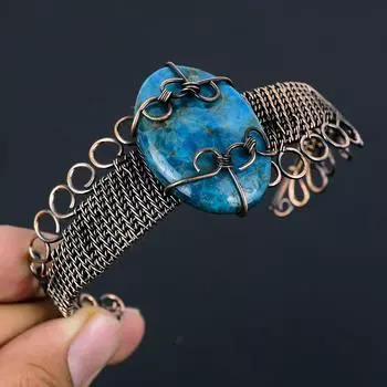 Неоновый синий апатит Чистая медная проволока, обернутая ювелирным браслетом ручной работы, браслет, регулируемый для подарка Adjustable неон синий