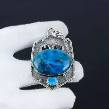Неоновый синий апатит, халцедон драгоценный камень кулон, натуральный апатит драгоценный камень ручной работы из стерлингового серебра 925 пробы синий апатит кулон для женщин кулон для подарков 5.5 Cm. синий