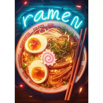 Неоновый стиль Рамен Японская еда Лапша Яйца Арт Постер Холст Живопись Настенные принты Картина для гостиной Домашний декор 21cm30cm NoFrame
