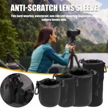 Неопреновая сумка для объектива Сумка для объектива камеры DSLR Водонепроницаемая противоударная поясная сумка Цилиндр держателя объектива с внутренней защитой от меха Сумка для хранения объектива камеры S