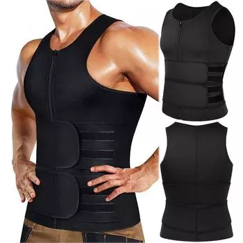 Неопреновый костюм для сауны для мужчин, жилет для тренировки талии, формирователь тела, регулируемый триммерный пояс, тренировка на животе, майка для похудения, корректирующее белье S чёрный