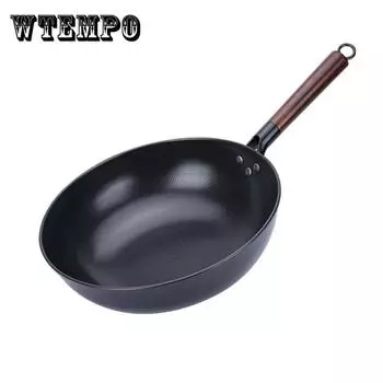 Неоткрытая кастрюля, домашняя, здоровая, без покрытия, одиночная, маленькая, из чистого железа, кастрюля с деревянной ручкой, кастрюля, индукционная плита, газовая плита, универсальная 26cm