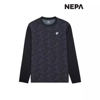 [Nepa] Nepa Men S MounTain PrinT Long Sleeve Round T ShirT 7i35302 MINT MELANGE_792/105