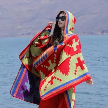 Непальская дорожная шапка-накидка женская тибетская фото теплая утолщенная шаль шарф в этническом стиле накидка 130*150CM оранжевый