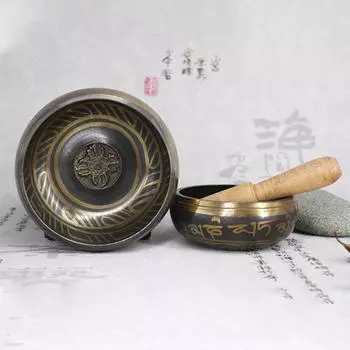 Непальская ручная работа Будда Звуковая чаша Терапия Дзен Йога Медитация Поющая чаша Тибетская молитвенная чаша Металлическое ремесло Домашний декор Украшения 8cm