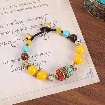 Nepal Tibetan woven bracelet turquoise beeswax niche design retro hand rope men s and women s Xizang accessories