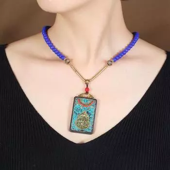 Nepalese ebony amulet necklace men s and women s retro simple short collarbone chain cotton and linen clothes accessories