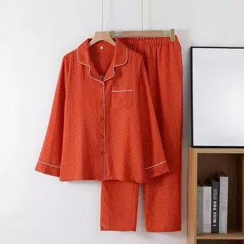 Непечатная красная хлопковая весенне-осенняя женская тонкая домашняя одежда с длинными рукавами, длинные брюки, свободный удобный пижамный комплект M красный