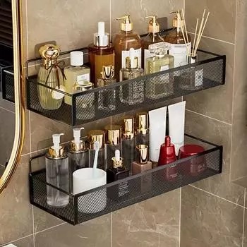 Неперфорированная настенная стойка для хранения, настенная стойка для ванной комнаты, подвесная корзина для ванной комнаты и кухни, стойка для хранения в студенческом общежитии белый