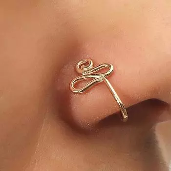 Неперфорированный U-образный зажим для носа, медь, инкрустация цирконом, звездой, короной любви, кольцо в носу, поддельный орнамент в носу, прокол, ювелирные изделия