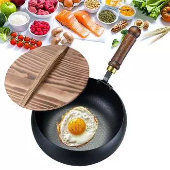 Непокрытый чугунный горшок, 9,45-дюймовый, кованный вручную, с антипригарным покрытием, без покрытия, для газовой сковороды Wok с круглым дном и крышкой One Size