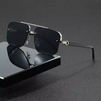 Неполяризованные 1 шт. Ретро-панк полуоправа больших квадратных солнцезащитных очков с двойной перемычкой в металлической оправе для мужчин и женщин для отдыха на природе, отпуска, путешествий, вождения