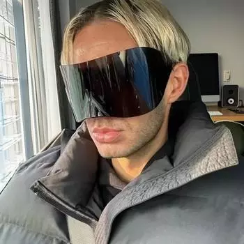 Неполяризованные большие солнцезащитные очки без оправы для женщин и мужчин в стиле панк-солнцезащитные очки с защитой от птичьего носа в виде маски из цельного куска в стиле киберпанк