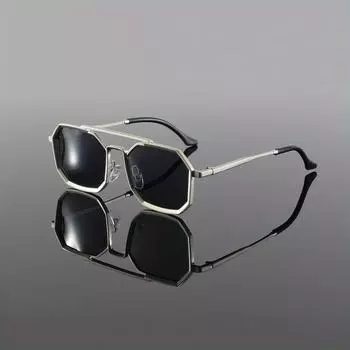 Неполяризованные классические металлические панк-квадратные солнцезащитные очки для мужчин и женщин, ретро, двойные мостики, модные женские многоугольные солнцезащитные очки, модные винтажные оттенки серебряный
