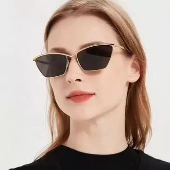Неполяризованные классические солнцезащитные очки «кошачий глаз» прямоугольной формы для женщин, роскошный брендовый дизайн, модные винтажные солнцезащитные очки в металлической оправе, ретро-очки унисекс